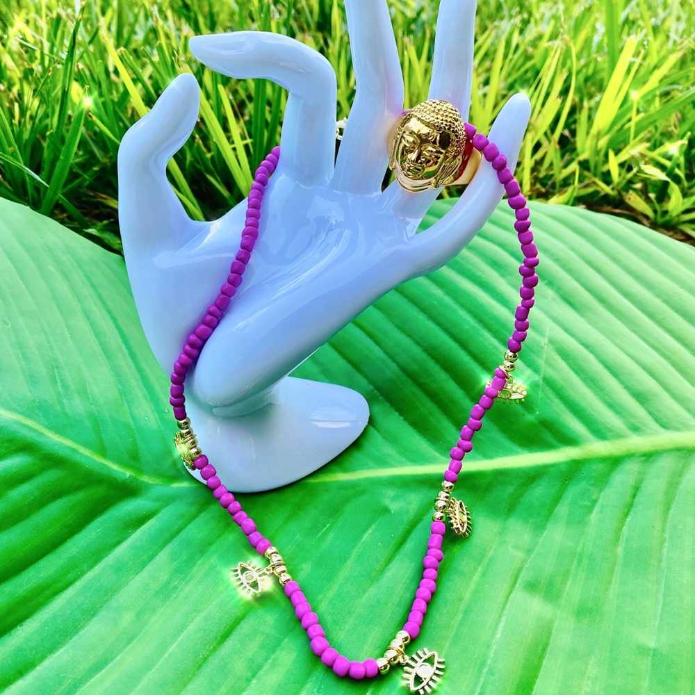 Purple/Pink ish Bohemian Evil eye Necklace